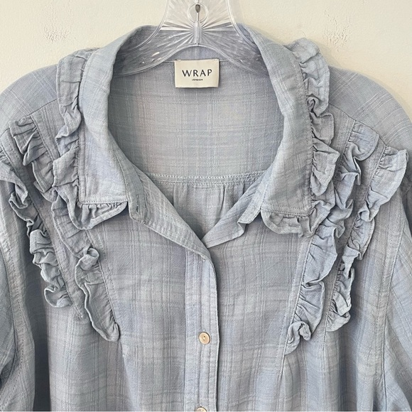 WRAP London Wool Blend Ruffled Button Down Shirt Top - Picture 2 of 15